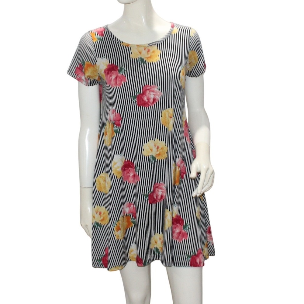 Discreet Floral A Line Short Sleeve Dress Women's L/XL Maternity friendly
